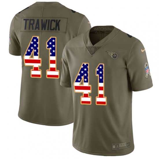 Youth Nike Tennessee Titans 41 Brynden Trawick Limited Olive USA Flag 2017 Salute to Service NFL Jersey