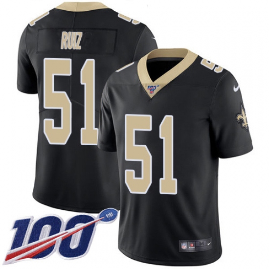 Youth New Orleans Saints 51 Cesar Ruiz Black Team Color Stitched NFL 100th Season Vapor Untouchable Limited Jersey