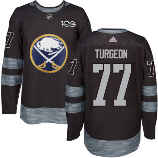 Men's Adidas Buffalo Sabres 77 Pierre Turgeon Premier Black 1917-2017 100th Anniversary NHL Jersey