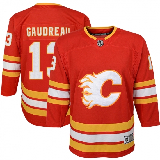 Youth Calgary Flames 13 Johnny Gaudreau Red 2020-21 Home Premier Player Jersey