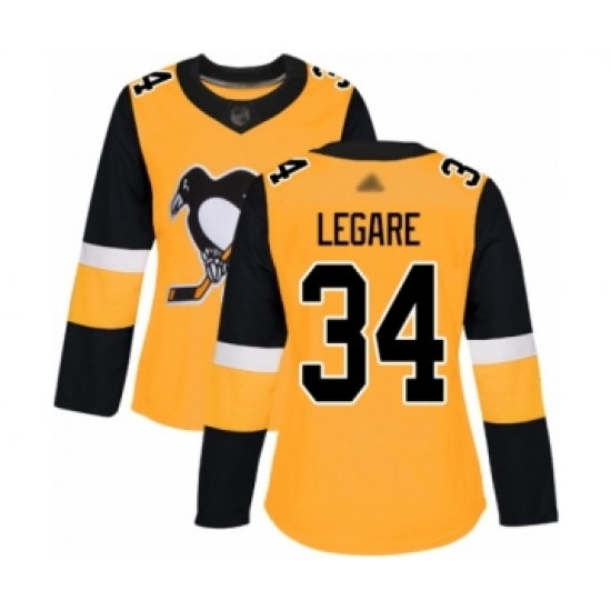 Women's Pittsburgh Penguins 34 Nathan Legare Authentic Gold Alternate Hockey Jersey