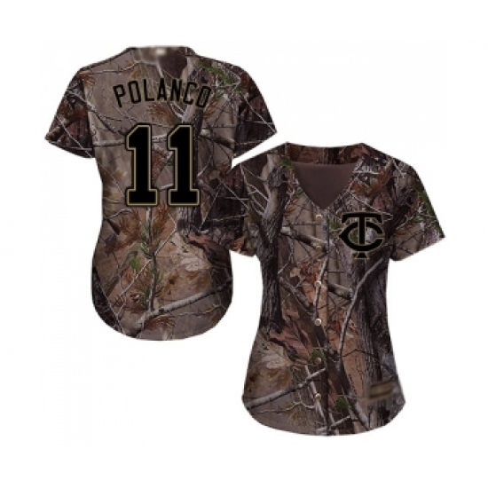 Women's Minnesota Twins 11 Jorge Polanco Authentic Camo Realtree Collection Flex Base Baseball Jersey