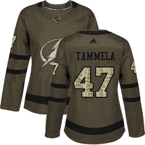 Women's Adidas Tampa Bay Lightning 47 Jonne Tammela Authentic Green Salute to Service NHL Jersey