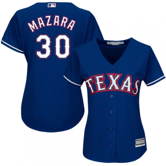 Women's Majestic Texas Rangers 30 Nomar Mazara Authentic Royal Blue Alternate 2 Cool Base MLB Jersey