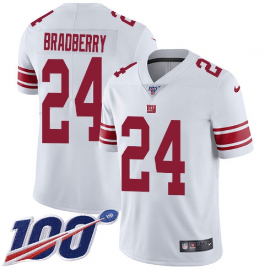 Nike New York Giants 24 James Bradberry White Men's Stitched NFL 100th Season Vapor Untouchable Limited Jersey