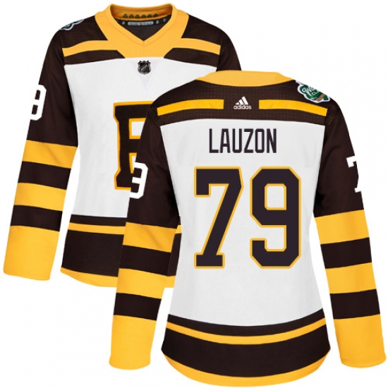 Women's Adidas Boston Bruins 79 Jeremy Lauzon Authentic White 2019 Winter Classic NHL Jersey