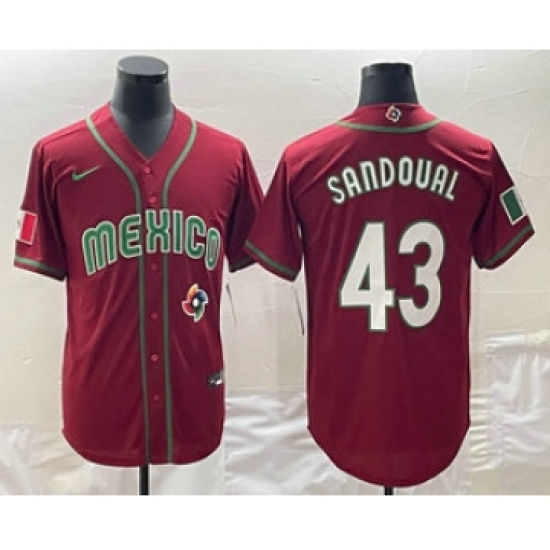 Men's Mexico Baseball 43 Patrick Sandoval 2023 Red World Classic Stitched Jerseys