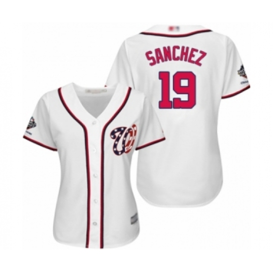 Women's Washington Nationals 19 Anibal Sanchez Authentic White Home Cool Base 2019 World Series Champions Baseball Jersey