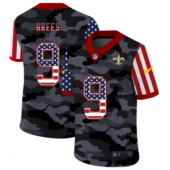 Men's New Orleans Saints 9 Drew Brees Camo Flag Nike Limited Jersey