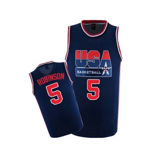 Men's Nike Team USA 5 David Robinson Swingman Navy Blue 2012 Olympic Retro Basketball Jersey