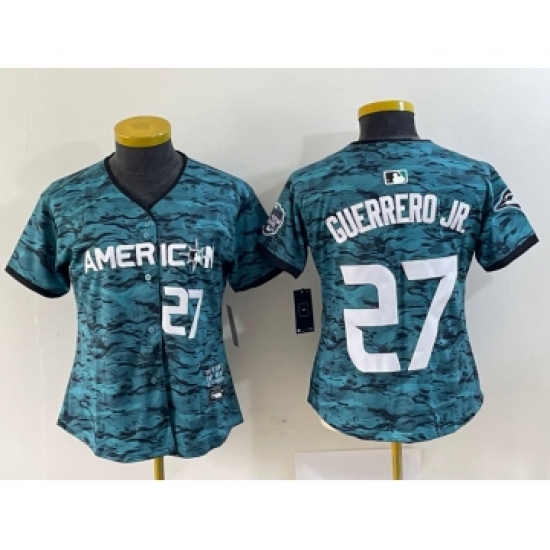 Women's Toronto Blue Jays 27 Vladimir Guerrero Jr Number Teal 2023 All Star Cool Base Stitched Jersey