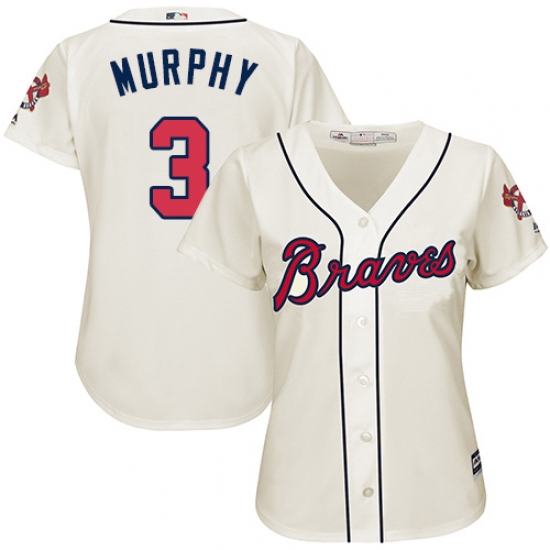 Women's Majestic Atlanta Braves 3 Dale Murphy Authentic Cream Alternate 2 Cool Base MLB Jersey