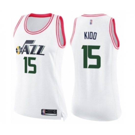 Women's Utah Jazz 15 Stanton Kidd Swingman White Pink Fashion Basketball Jersey