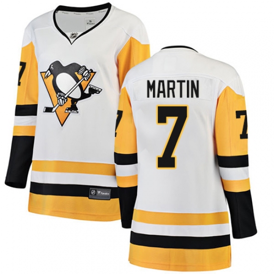 Women's Pittsburgh Penguins 7 Paul Martin Authentic White Away Fanatics Branded Breakaway NHL Jersey