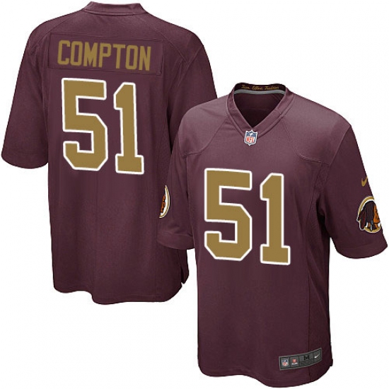 Men's Nike Washington Redskins 51 Will Compton Game Burgundy Red/Gold Number Alternate 80TH Anniversary NFL Jersey