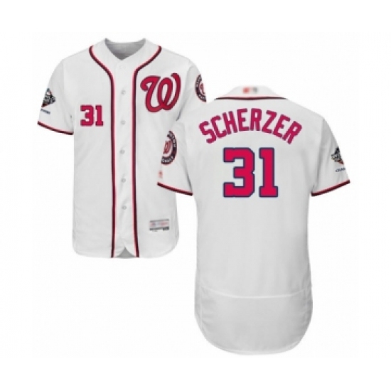 Men's Washington Nationals 31 Max Scherzer White Home Flex Base Authentic Collection 2019 World Series Champions Baseball Jersey