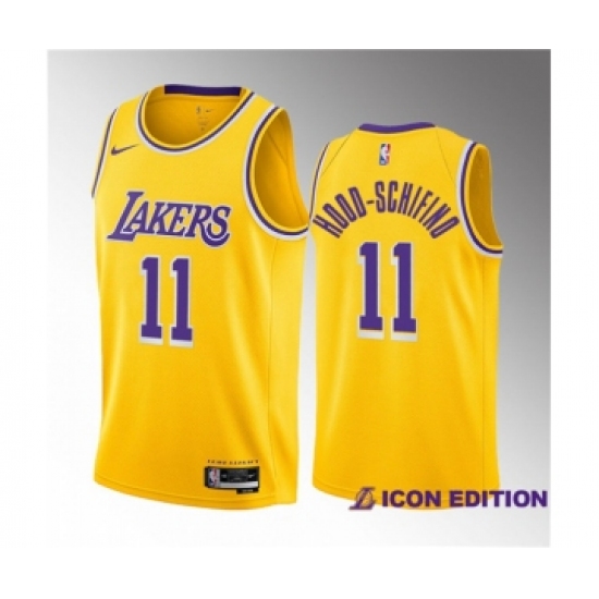 Men's Los Angeles Lakers 11 Jalen Hood-Schifino Yellow 2023 Draft Icon Edition Stitched Basketball Jersey