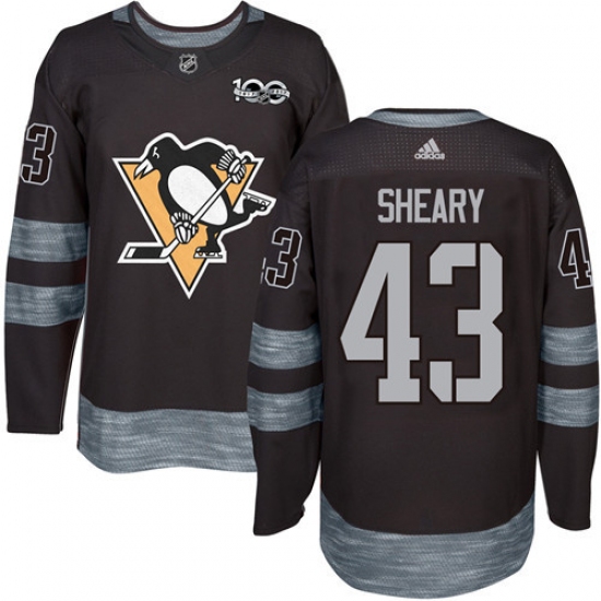 Men's Adidas Pittsburgh Penguins 43 Conor Sheary Authentic Black 1917-2017 100th Anniversary NHL Jersey