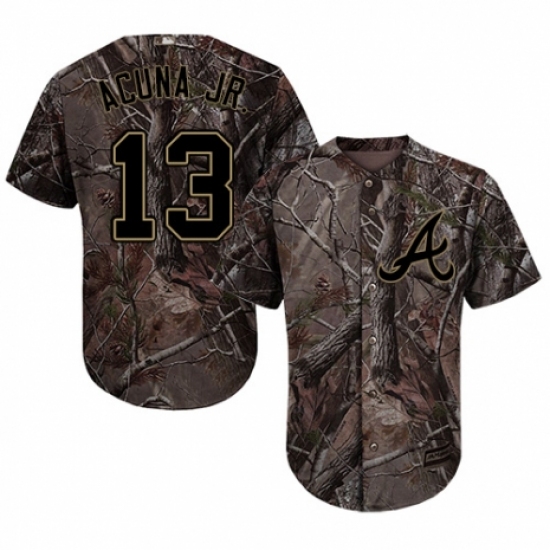 Men's Majestic Atlanta Braves 13 Ronald Acuna Jr. Authentic Camo Realtree Collection Flex Base MLB Jersey