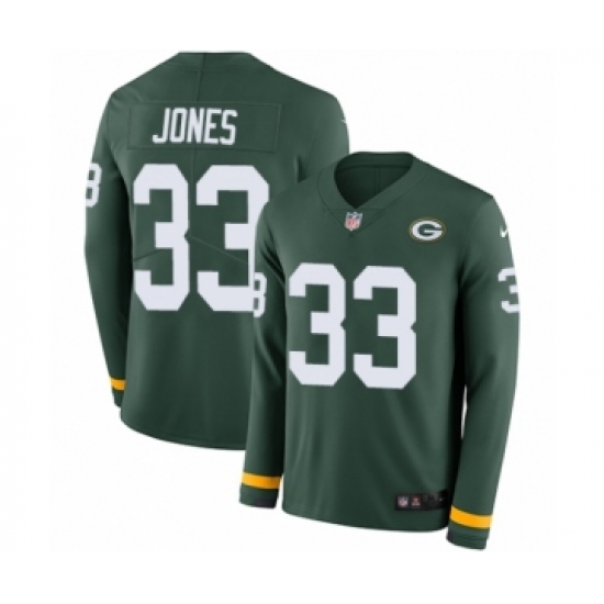 Men's Nike Green Bay Packers 33 Aaron Jones Limited Green Therma Long Sleeve NFL Jersey