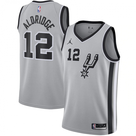 Men's San Antonio Spurs 12 LaMarcus Aldridge Jordan Brand Silver 2020-21 Swingman Jersey