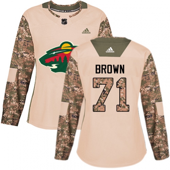 Women's Adidas Minnesota Wild 71 J TBrown Authentic Camo Veterans Day Practice NHL Jersey