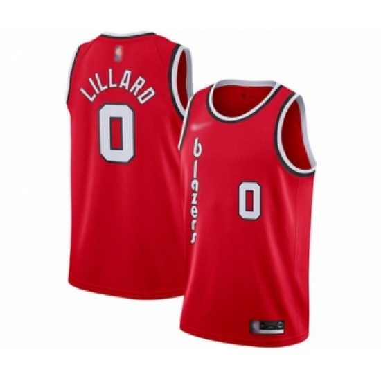 Men's Portland Trail Blazers 0 Damian Lillard Authentic Red Hardwood Classics Basketball Jersey