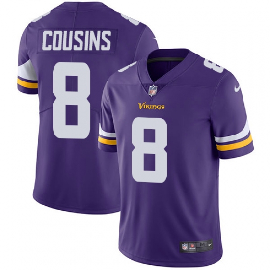 Men's Nike Minnesota Vikings 8 Kirk Cousins Purple Team Color Vapor Untouchable Limited Player NFL Jersey