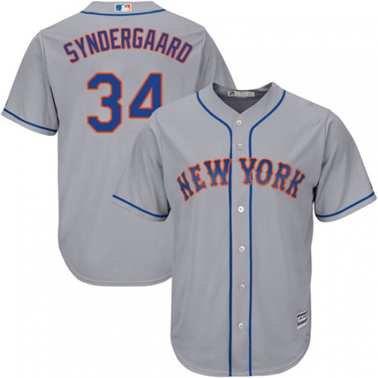 Men's Majestic New York Mets 34 Noah Syndergaard Replica Grey Road Cool Base MLB Jersey