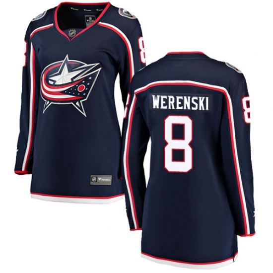 Women's Columbus Blue Jackets 8 Zach Werenski Fanatics Branded Navy Blue Home Breakaway NHL Jersey