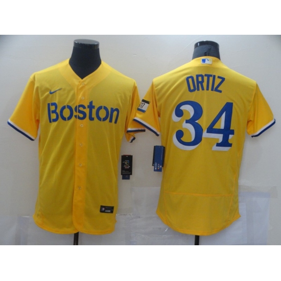 Men's Boston Red Sox 34 David Ortiz Nike Gold-Light Blue 2021 City Connect Player Jersey