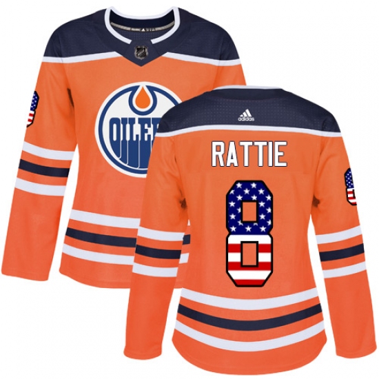 Women's Adidas Edmonton Oilers 8 Ty Rattie Authentic Orange USA Flag Fashion NHL Jersey