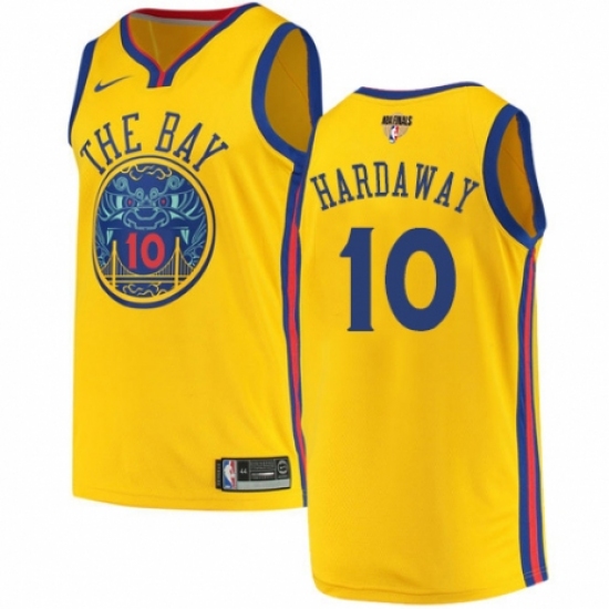 Men's Nike Golden State Warriors 10 Tim Hardaway Authentic Gold 2018 NBA Finals Bound NBA Jersey - City Edition