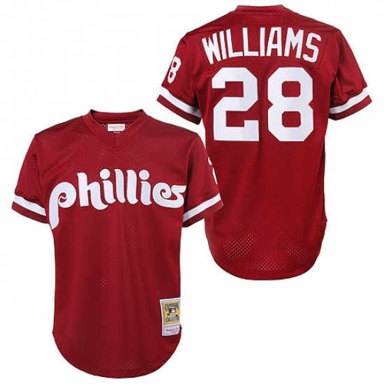 Men's Mitchell and Ness 1991 Philadelphia Phillies 28 Mitch Williams Authentic Red Throwback MLB Jersey