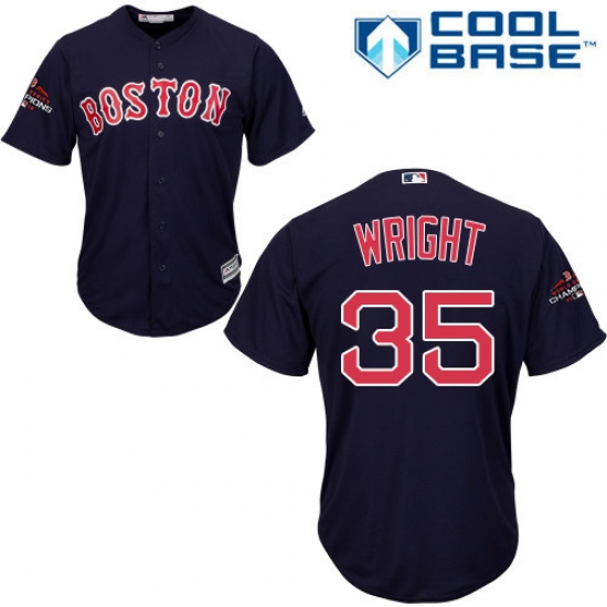 Youth Majestic Boston Red Sox 35 Steven Wright Authentic Navy Blue Alternate Road Cool Base 2018 World Series Champions MLB Jersey