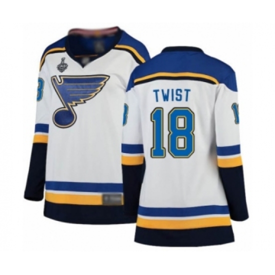 Women's St. Louis Blues 18 Tony Twist Fanatics Branded White Away Breakaway 2019 Stanley Cup Final Bound Hockey Jersey