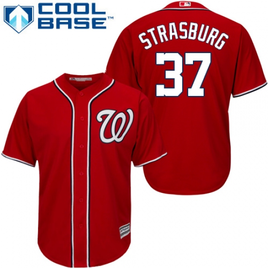 Youth Majestic Washington Nationals 37 Stephen Strasburg Authentic Red Alternate 1 Cool Base MLB Jersey