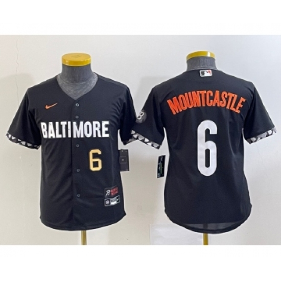Youth Baltimore Orioles 6 Ryan Mountcastle Number Black 2023 City Connect Cool Base Stitched Jersey 2