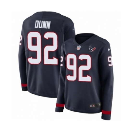 Women's Nike Houston Texans 92 Brandon Dunn Limited Navy Blue Therma Long Sleeve NFL Jersey