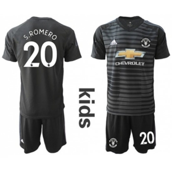 Manchester United 20 S.Romero Black Goalkeeper Kid Soccer Club Jersey