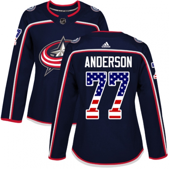 Women's Adidas Columbus Blue Jackets 77 Josh Anderson Authentic Navy Blue USA Flag Fashion NHL Jersey