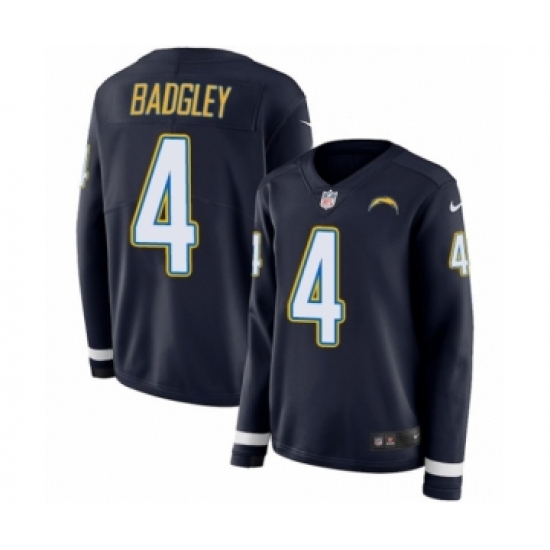 Women's Nike Los Angeles Chargers 4 Michael Badgley Limited Navy Blue Therma Long Sleeve NFL Jersey