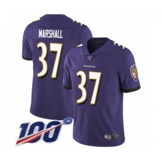 Men's Baltimore Ravens 37 Iman Marshall Purple Team Color Vapor Untouchable Limited Player 100th Season Football Jersey