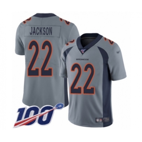 Youth Denver Broncos 22 Kareem Jackson Limited Silver Inverted Legend 100th Season Football Jersey