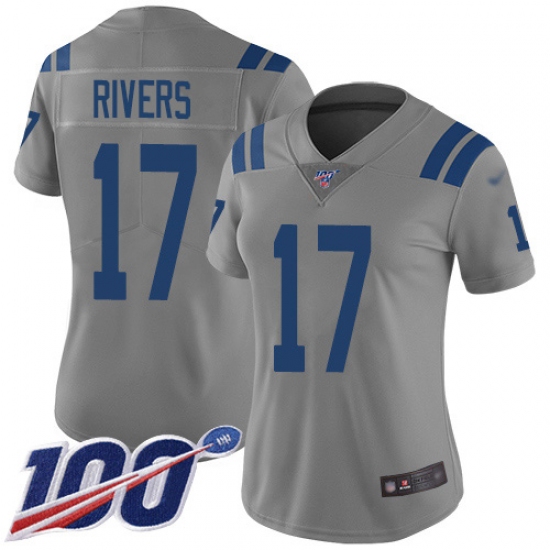 Women's Nike Indianapolis Colts 17 Philip Rivers Gray Stitched NFL Limited Inverted Legend 100th Season Jersey