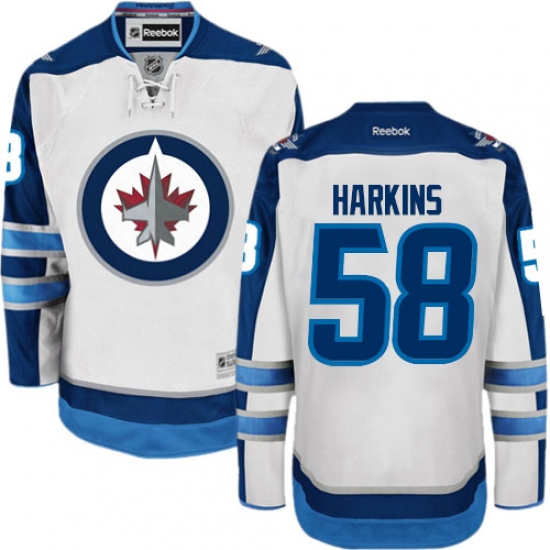 Men's Reebok Winnipeg Jets 58 Jansen Harkins Authentic White Away NHL Jersey