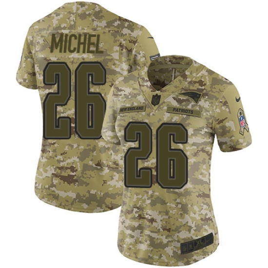 Women's Nike New England Patriots 26 Sony Michel Limited Camo 2018 Salute to Service NFL Jersey