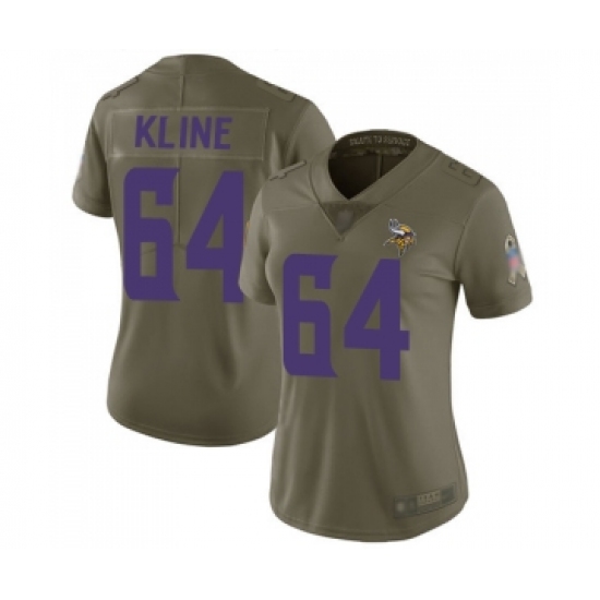 Women's Minnesota Vikings 64 Josh Kline Limited Olive 2017 Salute to Service Football Jersey