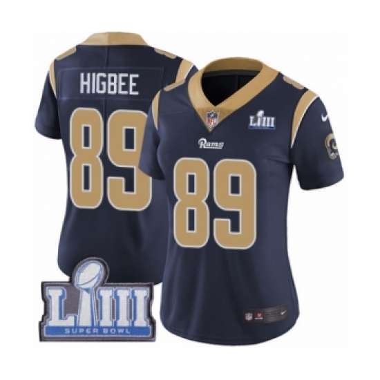 Women's Nike Los Angeles Rams 89 Tyler Higbee Navy Blue Team Color Vapor Untouchable Limited Player Super Bowl LIII Bound NFL Jersey