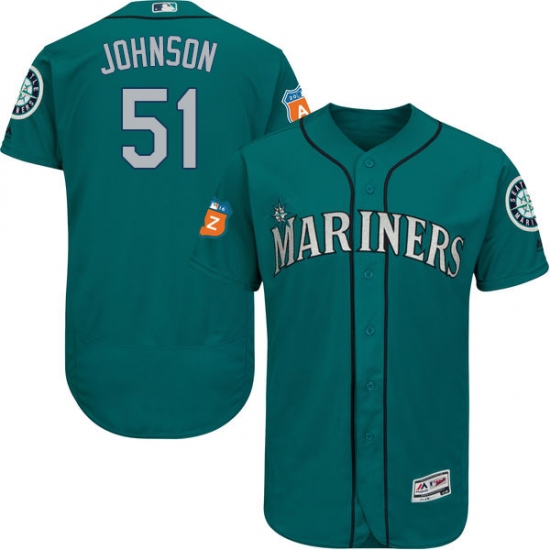 Men's Majestic Seattle Mariners 51 Randy Johnson Teal Green Alternate Flex Base Authentic Collection MLB Jersey